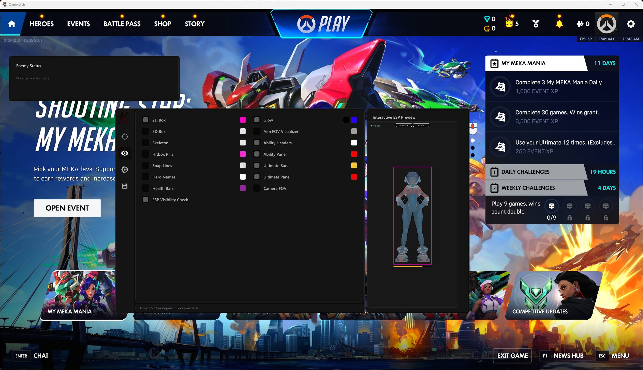 Kymera visual settings and character preview in Overwatch.